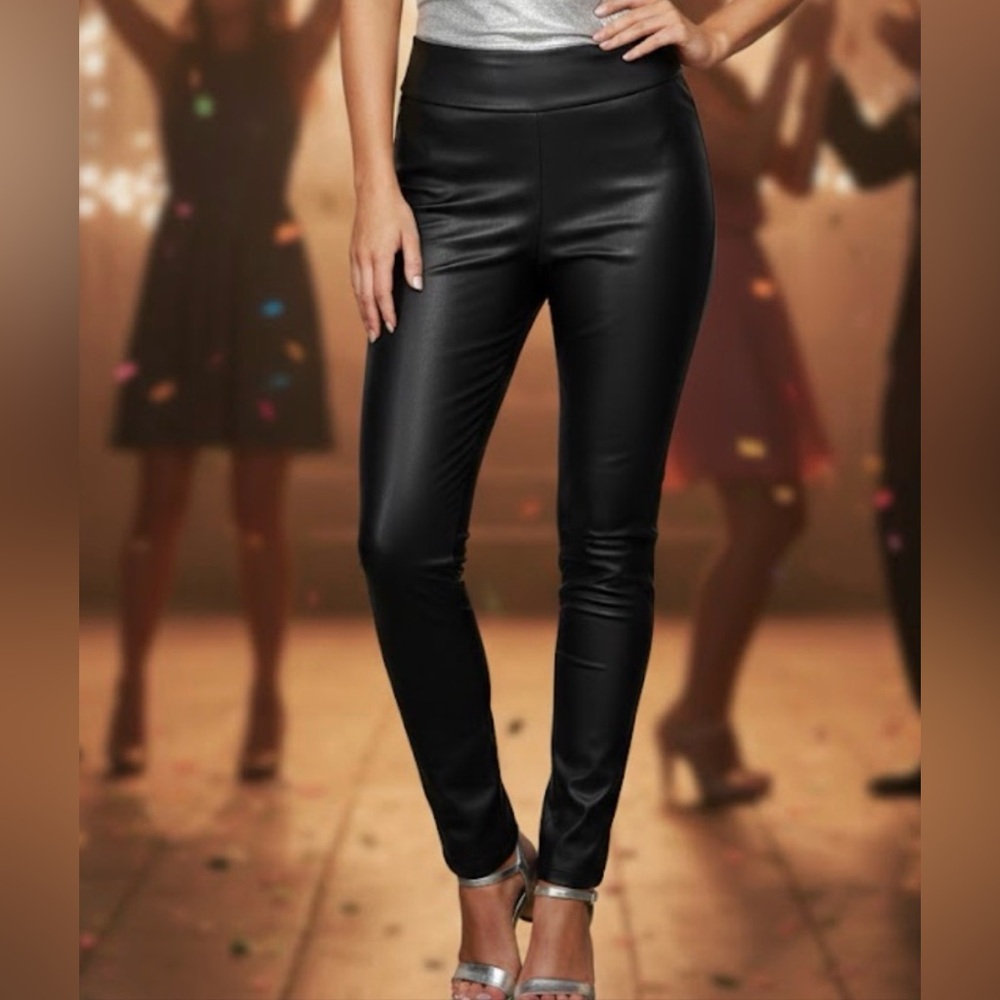 J. Crew Black Faux Leather Leggings Pull On Skinny Pants Size Small